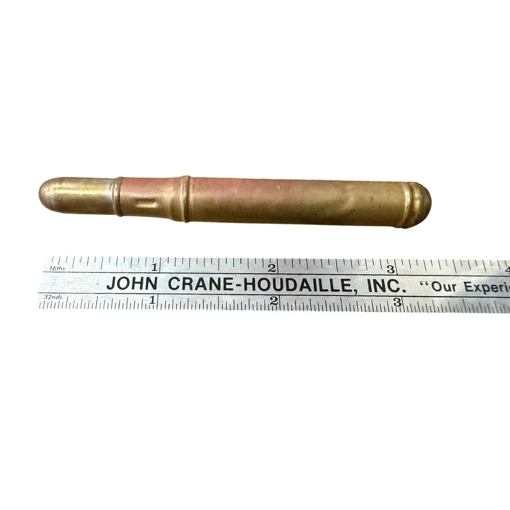 Vintage Brass Lipstick Tube Case Bullet Style Antique Vanity Makeup Accessory